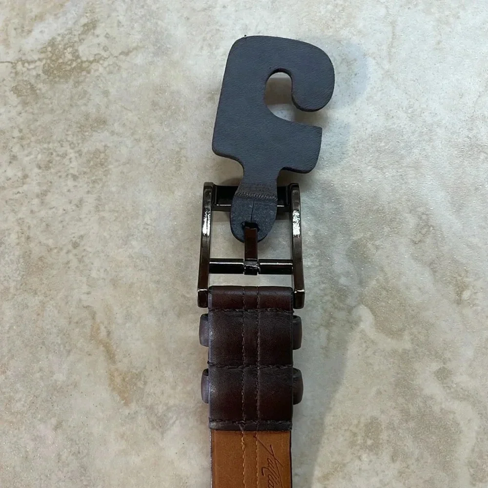 Tulliani Belt Size 34 Italian Calfskin Leather 4522 Dark Brown
